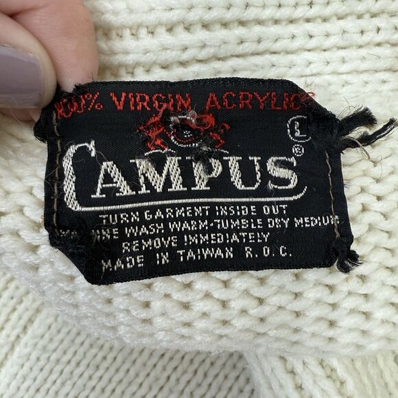 Vintage Campus Cardigan Sweater Mens Large Aztec Western Bird Academia Prep 80s - Picture 7 of 10